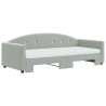Lit de jour avec gigogne et matelas gris clair 90x200cm velours 