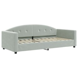 Lit de jour avec gigogne et matelas gris clair 90x200cm velours 