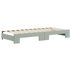 Lit de jour avec gigogne et matelas gris clair 90x200cm velours 