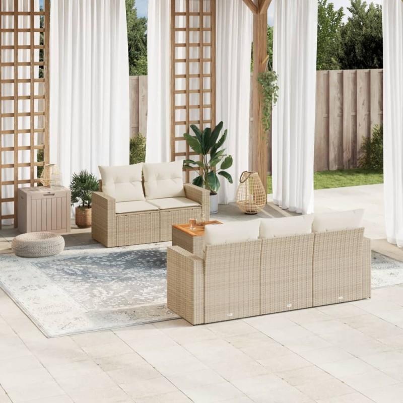 Salon de jardin avec coussins 6 pcs beige résine tressée 
