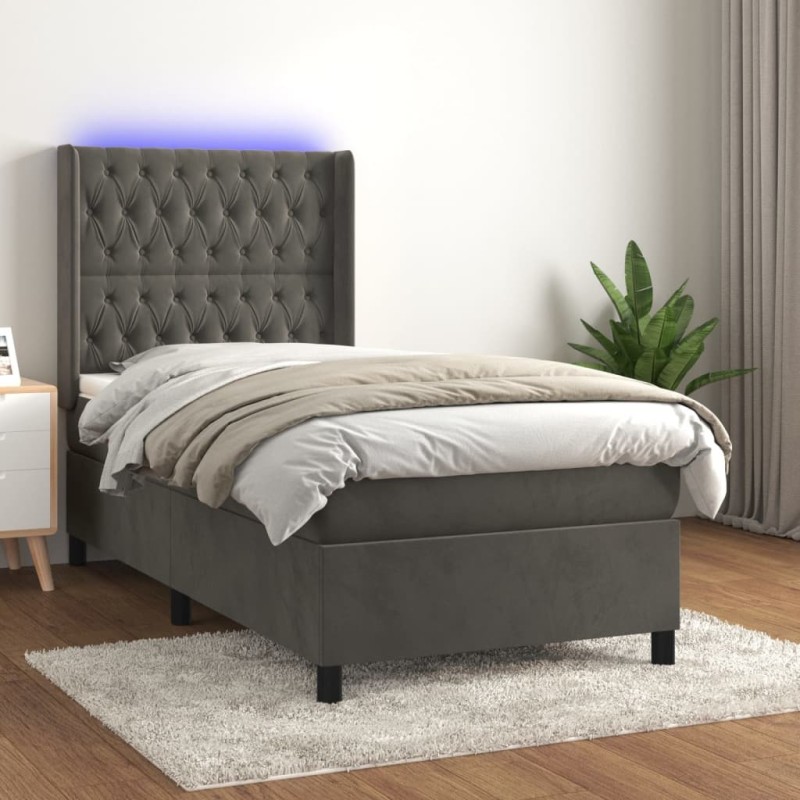 Sommier à lattes de lit matelas LED Gris foncé 80x200cm Velours 