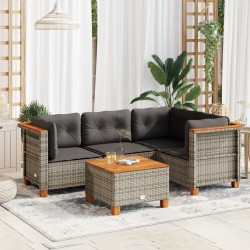 Salon de jardin 5 pcs avec coussins gris résine tressée 