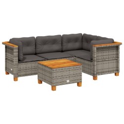 Salon de jardin 5 pcs avec coussins gris résine tressée 