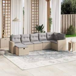 Salon de jardin avec coussins 7pcs mélange beige résine tressée 