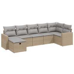 Salon de jardin avec coussins 7pcs mélange beige résine tressée 