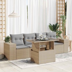 Salon de jardin avec coussins 5 pcs beige résine tressée 