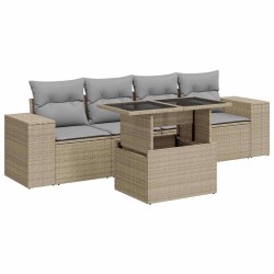 Salon de jardin avec coussins 5 pcs beige résine tressée 