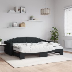 Lit de jour avec lit gigogne et matelas noir 80x200 cm tissu 
