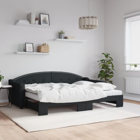 Lit de jour avec lit gigogne et matelas noir 80x200 cm tissu 