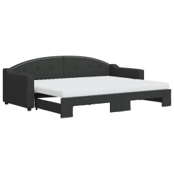 Lit de jour avec lit gigogne et matelas noir 80x200 cm tissu 