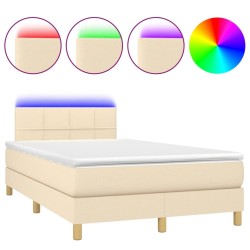 Sommier à lattes de lit matelas et LED crème 120x190 cm tissu 