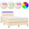 Sommier à lattes de lit matelas et LED crème 120x190 cm tissu 
