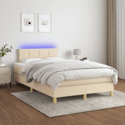 Sommier à lattes de lit matelas et LED crème 120x190 cm tissu 