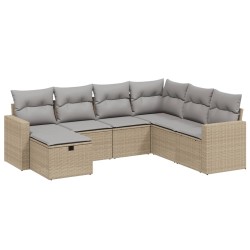 Salon de jardin avec coussins 7pcs mélange beige résine tressée 