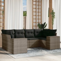 Salon de jardin 6 pcs avec coussins gris résine tressée 