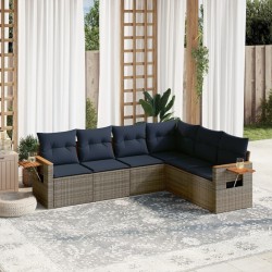 Salon de jardin 6 pcs avec coussins gris résine tressée 