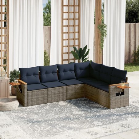 Salon de jardin 6 pcs avec coussins gris résine tressée 