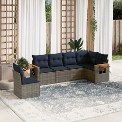 Salon de jardin 6 pcs avec coussins gris résine tressée 