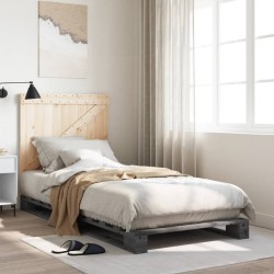Cadre de lit sans matelas gris 90x200 cm bois de pin massif 