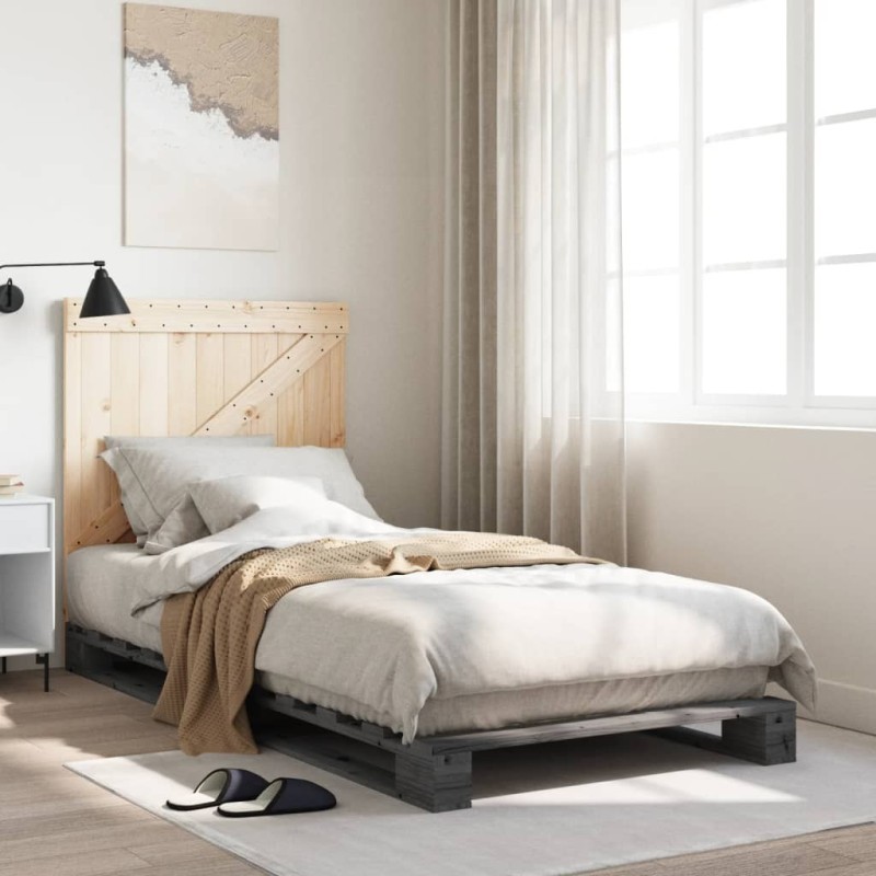 Cadre de lit sans matelas gris 90x200 cm bois de pin massif 
