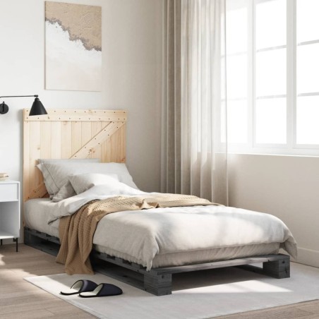 Cadre de lit sans matelas gris 90x200 cm bois de pin massif 