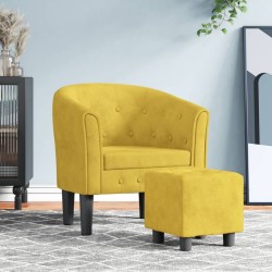 Fauteuil avec repose-pied jaune velours 