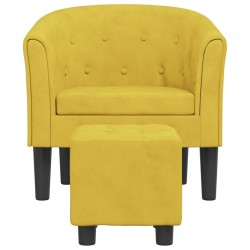 Fauteuil avec repose-pied jaune velours 