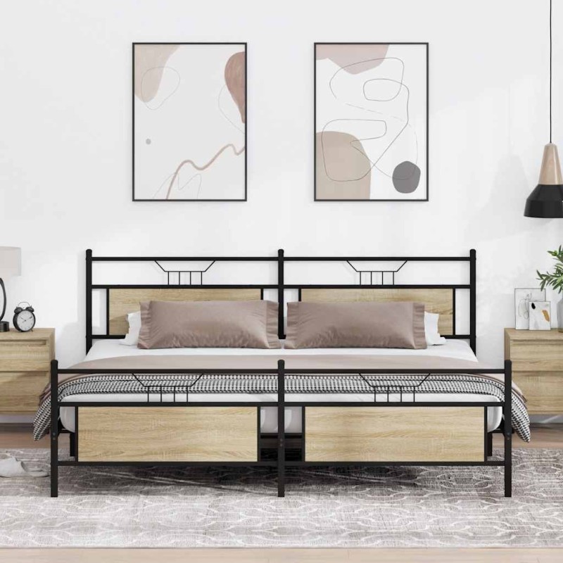 Cadre de lit en métal sans matelas chêne sonoma 200x200 cm 