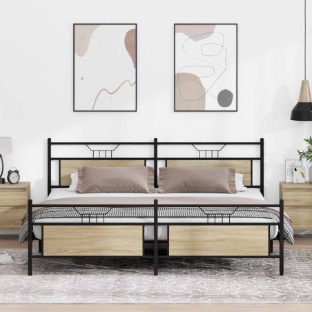 Cadre de lit en métal sans matelas chêne sonoma 200x200 cm 