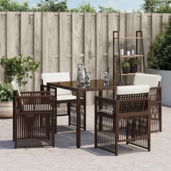 Chaises de jardin avec coussins lot de 4 marron résine tressée 