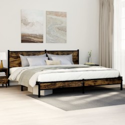 Cadre de lit en métal sans matelas chêne fumé 193x203 cm 