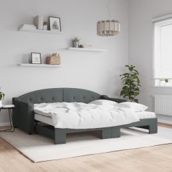 Lit de jour avec gigogne et matelas gris foncé 90x190 cm tissu 
