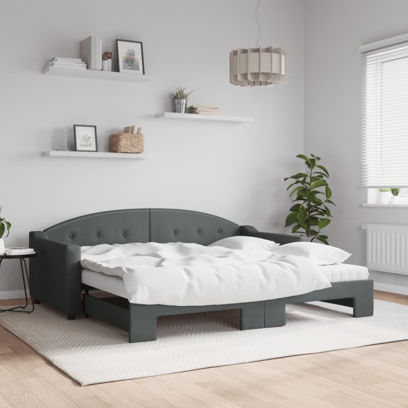 Lit de jour avec gigogne et matelas gris foncé 90x190 cm tissu 