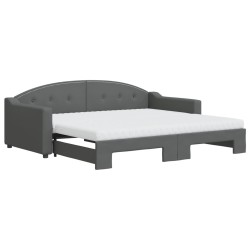 Lit de jour avec gigogne et matelas gris foncé 90x190 cm tissu 