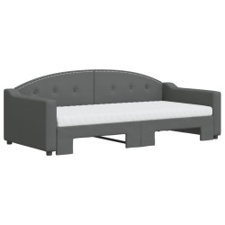 Lit de jour avec gigogne et matelas gris foncé 90x190 cm tissu 