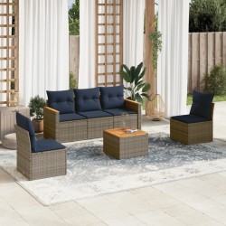 Salon de jardin 6 pcs avec coussins gris résine tressée 