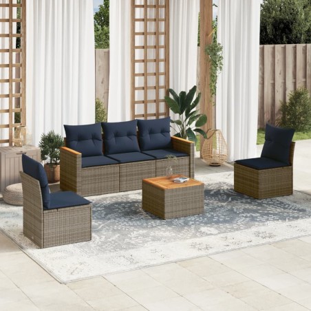 Salon de jardin 6 pcs avec coussins gris résine tressée 