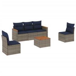 Salon de jardin 6 pcs avec coussins gris résine tressée 