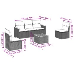 Salon de jardin 6 pcs avec coussins gris résine tressée 