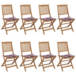 Chaises pliables de jardin lot de 8 avec coussins Bois d'acacia 