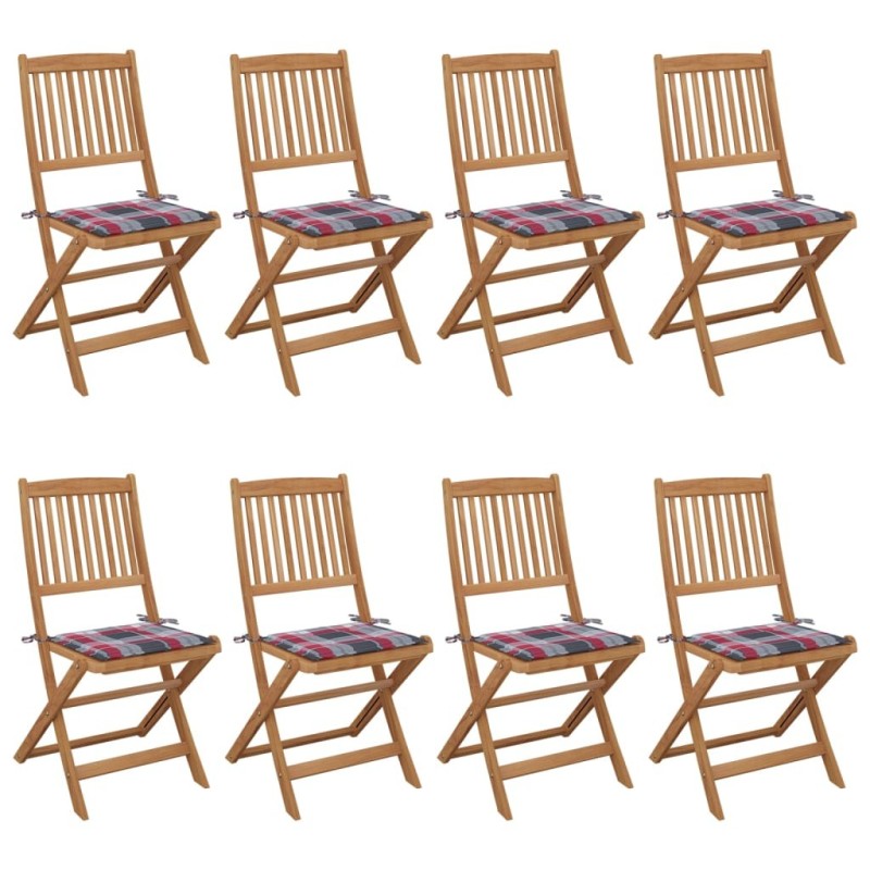Chaises pliables de jardin lot de 8 avec coussins Bois d'acacia 