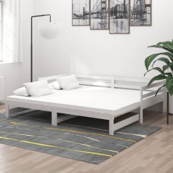 Lit coulissant 2x(90x200) cm Blanc Bois de pin massif 