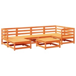 Salon de jardin 7 pcs cire marron bois de pin massif 