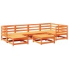 Salon de jardin 7 pcs cire marron bois de pin massif 
