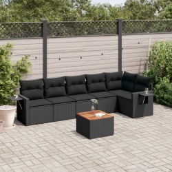 Salon de jardin 7 pcs avec coussins noir résine tressée 