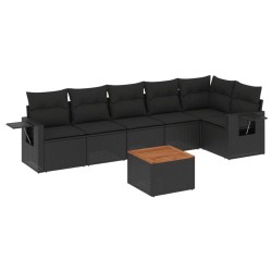 Salon de jardin 7 pcs avec coussins noir résine tressée 