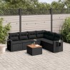 Salon de jardin 7 pcs avec coussins noir résine tressée 