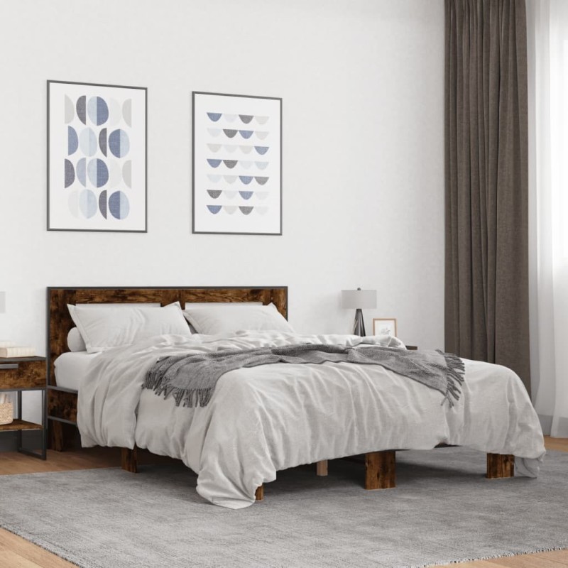 Cadre de lit sans matelas chêne fumé 135x190 cm 