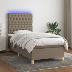 Sommier à lattes de lit et matelas et LED Taupe 90x190 cm Tissu 