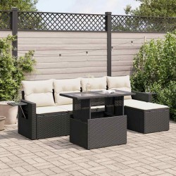 Salon de jardin 6 pcs avec coussins noir résine tressée 